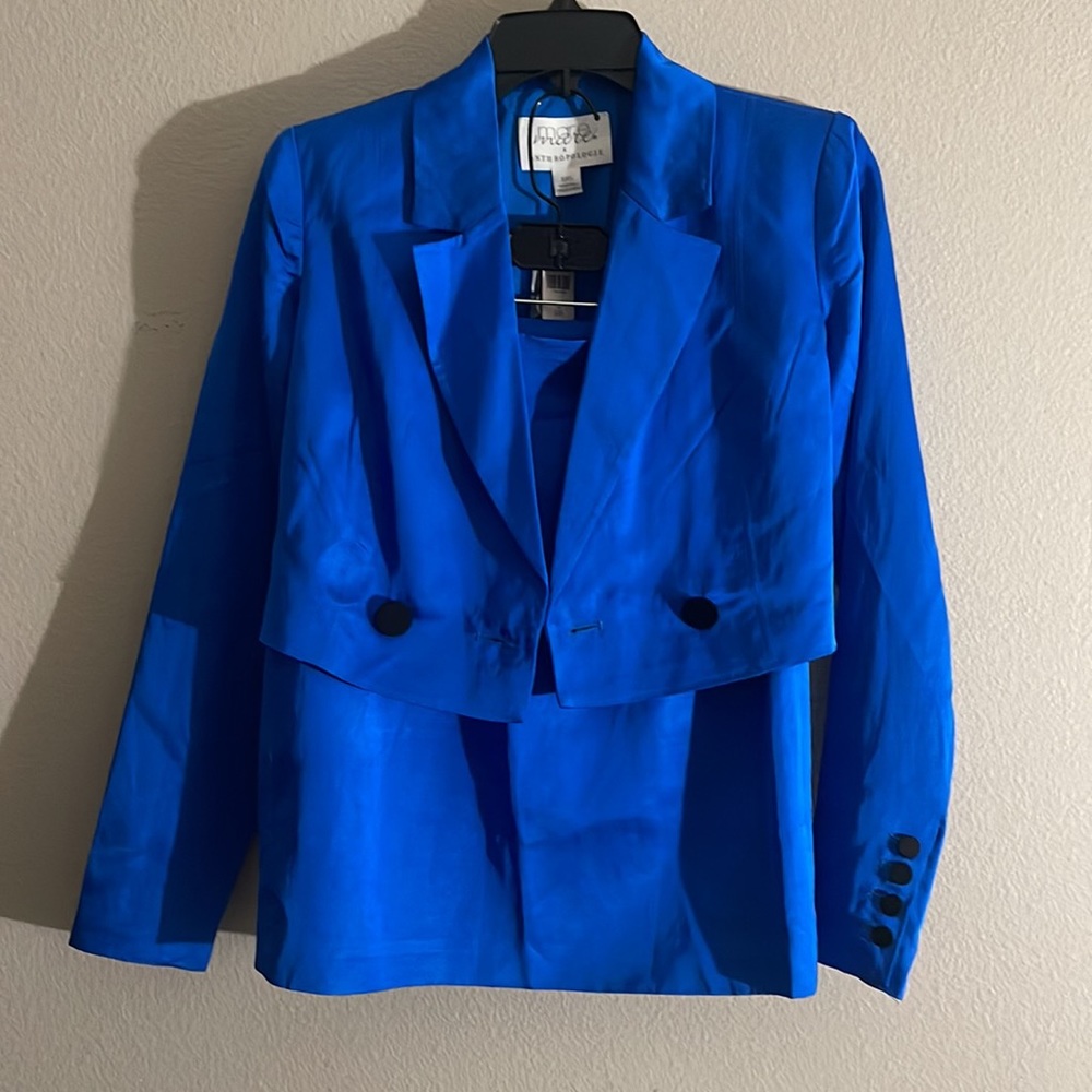 ANTHROPOLOGIE Mare Mare x Anthropologie Blazer & Skirt Set Silky Satin Size XXS
